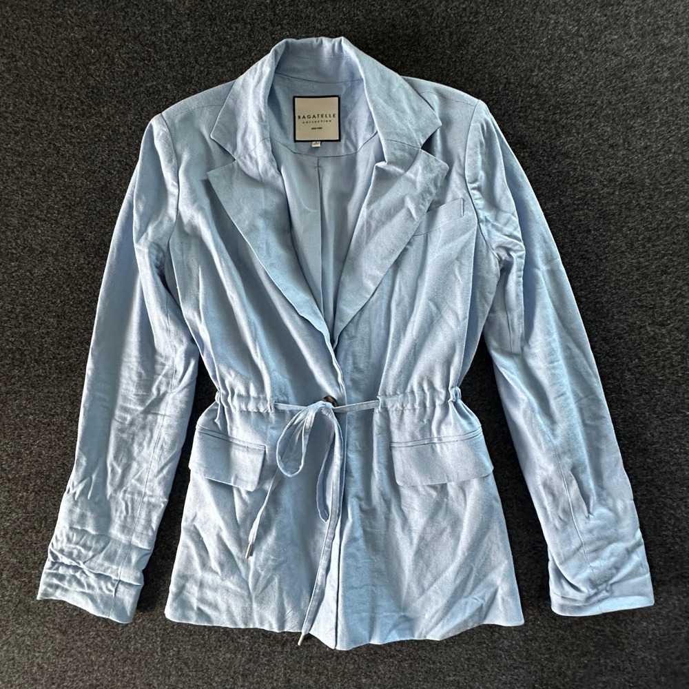 Bagatelle Collection Light Blue Linen Blend Drawstring Waist Blazer Size S